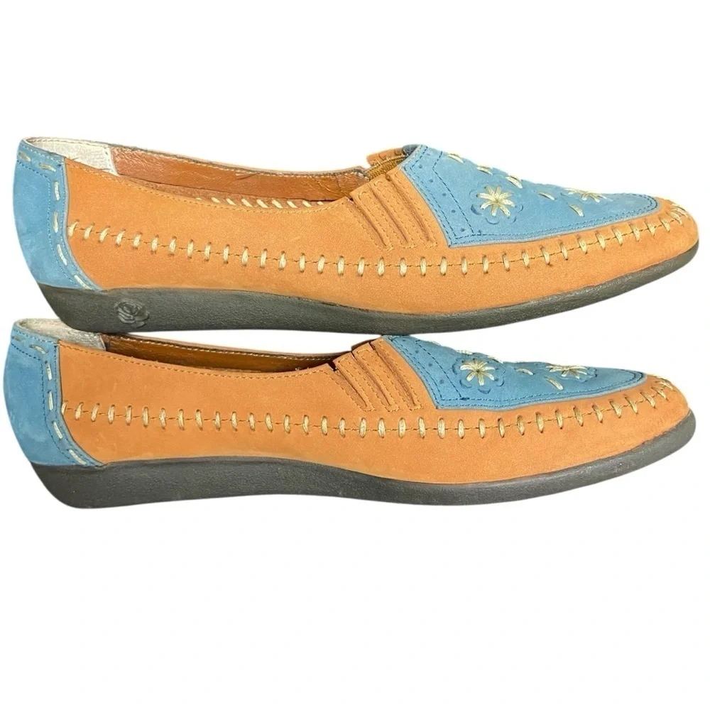 Hush Puppies Women’s Bailey Sip On Leather Loafers Size 7.5N Brown Blue Comfy